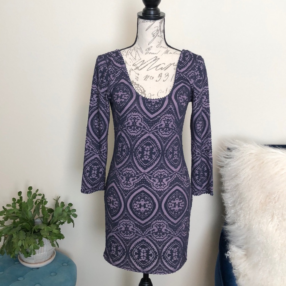 Free people blue and purple long sleeve dress